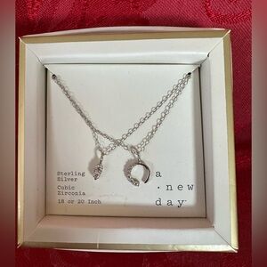 Set of 2 A New Day Sterling Silver Cubic Zirconia Necklaces